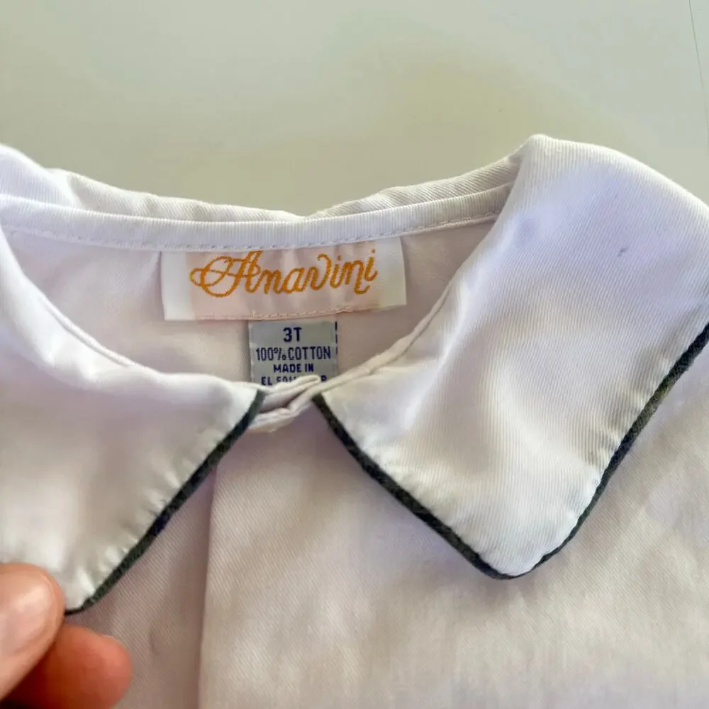 Anavini White Button Down Shirt Size 3T Blue Piping
